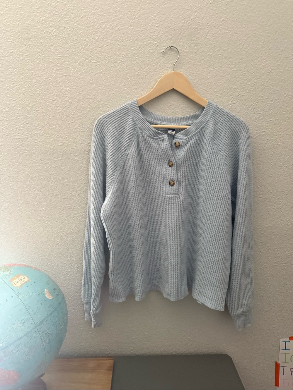 Light Blue Henley Waffle Top Plush Tee